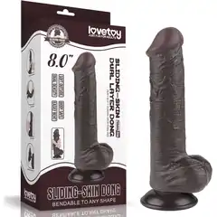  Коричневый фаллоимитатор 8 Sliding Skin Dual Layer Dong на присоске 20,8 см 