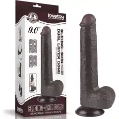  Коричневый фаллоимитатор 9 Sliding Skin Dual Layer Dong на присоске 22 см 