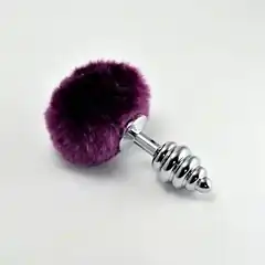  Серебристая ребристая пробка с фиолетовым хвостиком 