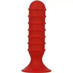  Красный ребристый массажер для анальной стимуляции MENZSTUFF RIBBED TORPEDO PLUG 13 см 