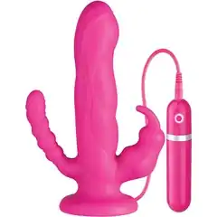  Розовый вибратор с двумя дополнительными отростками PURRFECT SILICONE 3WAYS VIBRATOR 6.5INCH 17 см 