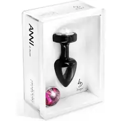  Чёрный анальный плаг Anni Magnet T1 Black cristal/fushia с 2 сменными кристаллами 6 см 
