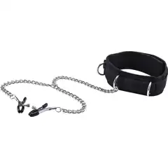  Чёрный воротник с зажимами для сосков Velcro Collar 