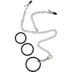  Зажимы для сосков, соединённые с эрекционным кольцом Y-Kette mit Klemmen Penisringen 