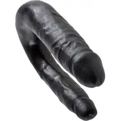  Чёрный двусторонний фаллоимитатор U-Shaped Small Double Trouble 33,5 см 