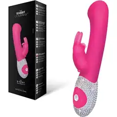  Розовый вибромассажёр The G-spot Rabbit с украшенной стразами рукоятью 22 см 
