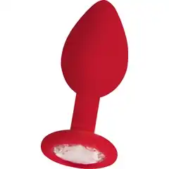  Красная анальная пробка OUCH! Regular Diamond Butt Plug с прозрачным кристаллом 7,3 см 