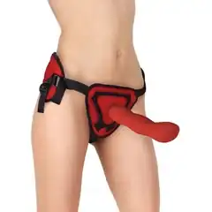  Красный страпон Deluxe Silicone Strap On 10 Inch с волнистой насадкой 25,5 см 
