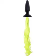  Чёрная анальная пробка с неоново-жёлтым хвостом Unicorn Tails Yellow 9,9 см 