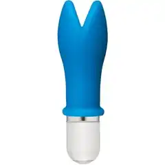  Голубой мини-вибатор с раздвоенным кончиком Whaam! 10 Function Silicone Vibrator 8,89 см 