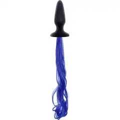  Чёрная анальная пробка с синим хвостом Unicorn Tails Blue 