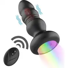  Черная анальная вибропробка с фрикционным механизмом и LED-подсветкой 12,5 см 