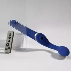  Синий безремневой страпон Multi Orgasm Bendable Strap-On size XL с клиторальной стимуляцией 