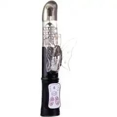  Чёрный перезаряжаемый вибратор Rechargeable Butterfly с клиторальной бабочкой 22,8 см 