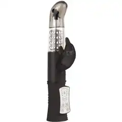  Чёрный перезаряжаемый вибратор Rechargeable Dolphin с дельфинчиком 22 см 