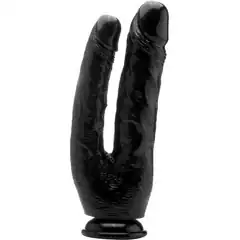  Чёрный анально-вагинальный фаллоимитатор Realistic Double Cock 10 Inch 25,5 см 