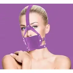  Фиолетовый кожаный кляп Leather Mouth Gag 