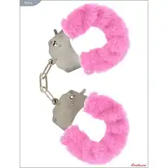  Металлические наручники с розовым мехом 