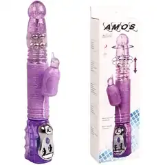  Фиолетовый вибратор-ротатор Amos с клиторальной птичкой 30 см 