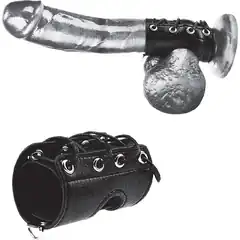 Чёрная утяжка на пенис со шнуровкой 100% PVC STRAP WITH METAL SNAP 