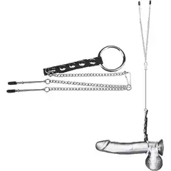  Кольцо на пенис с зажимами на соски 100% PVC STRAP WITH METAL SNAP 