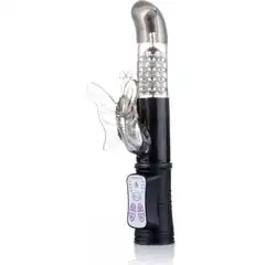  Чёрный вибратор Hi-Tech Butterfly с клиторальной бабочкой 22,8 см 