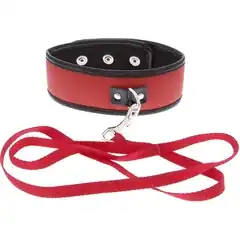  Красно-чёрный ошейник из полиуретана с поводком Collar and Leash 