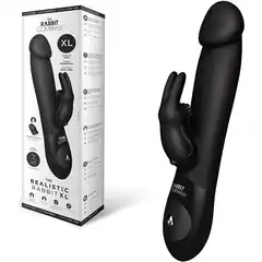  Чёрный вибратор с клиторальным отростком Realistic Rabbit XL Black 