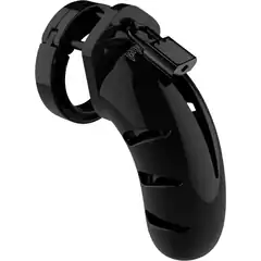  Чёрный мужской пояс верности Model 03 Chastity 4.5 Cock Cage 