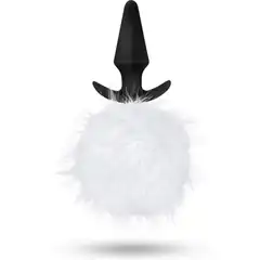  Силиконовая анальная пробка с белым заячьим хвостом Fur Pom Pom 12,7 см 