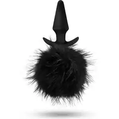  Силиконовая анальная пробка с чёрным заячьим хвостом Fur Pom Pom 12,7 см 