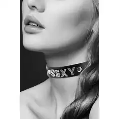  Чокер с надписью COLLIER STRASS SEXY CUIR BOVIN 