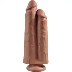  Сдвоенный кофейный фаллоимитатор на присоске 9 Two Cocks One Hole 25,4 см 