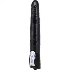  Чёрный вибромассажер Long John Realistic Thrusting Vibrator с функцией толкания 20 см 