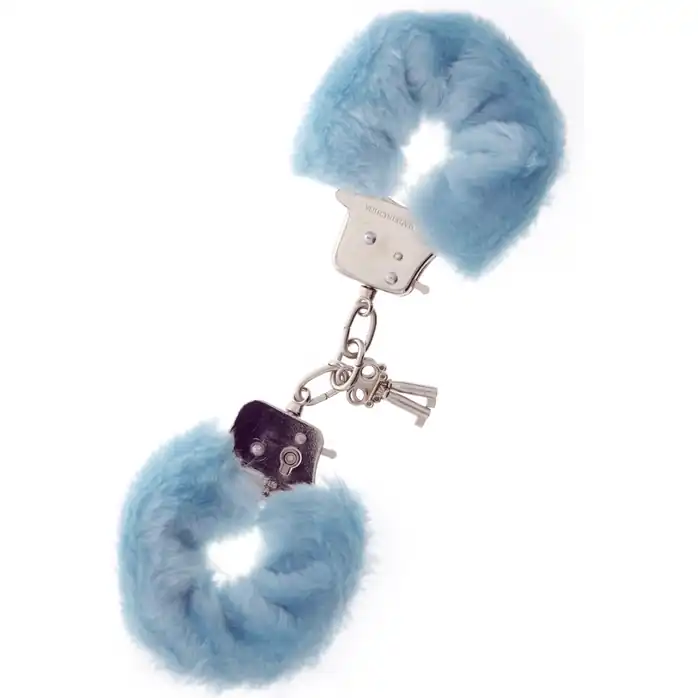 Голубые меховые наручники METAL HANDCUFF WITH PLUSH BLUE