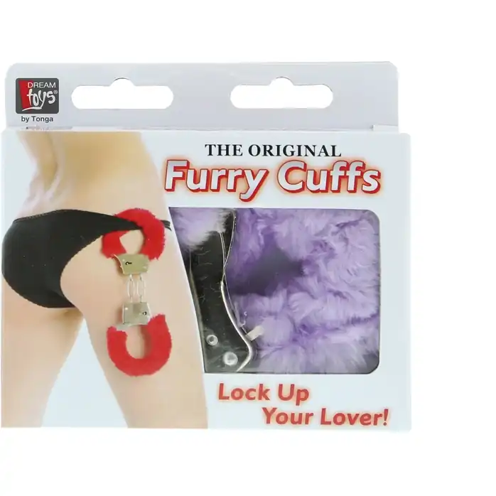 Фиолетовые меховые наручники METAL HANDCUFF WITH PLUSH LAVENDER. Фотография 2.