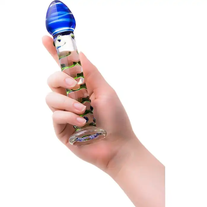 Стеклянный фаллос с цветными бусинами - 18 см - Sexus Glass. Фотография 2.
