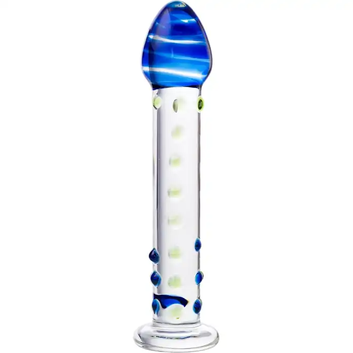 Стеклянный фаллос с цветными бусинами - 18 см - Sexus Glass