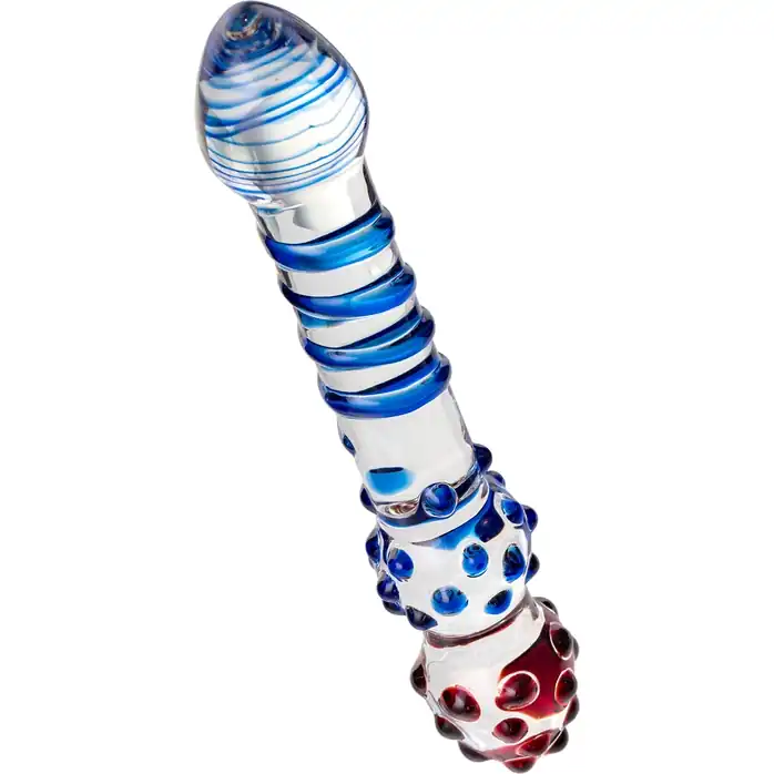 Двусторонний стеклянный фаллос со спиралью и шишечками - 20,5 см - Sexus Glass. Фотография 4.