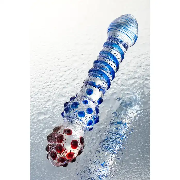 Двусторонний стеклянный фаллос со спиралью и шишечками - 20,5 см - Sexus Glass. Фотография 10.