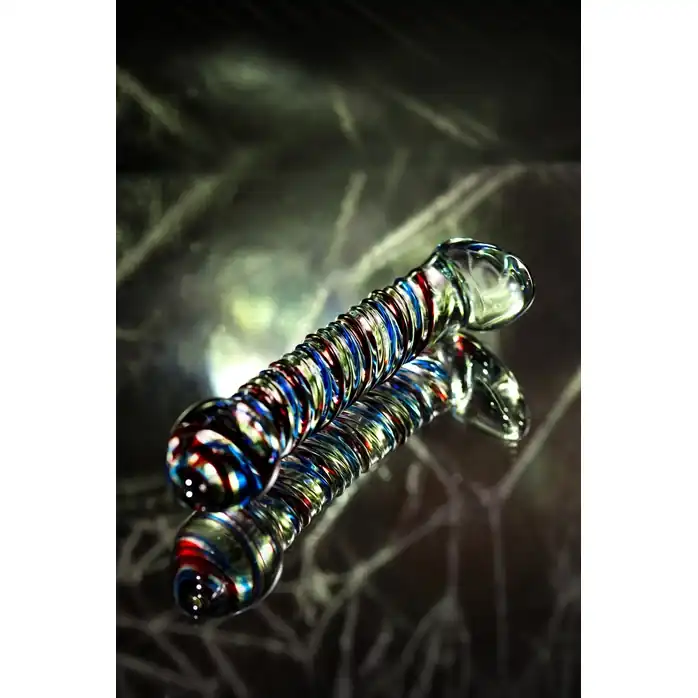 Стеклянный фаллос с разноцветными спиралями - 16,5 см - Sexus Glass. Фотография 10.
