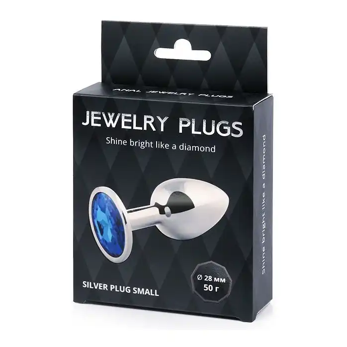 Анальное украшение SILVER PLUG SMALL с синим кристаллом - 7,2 см. Фотография 3.