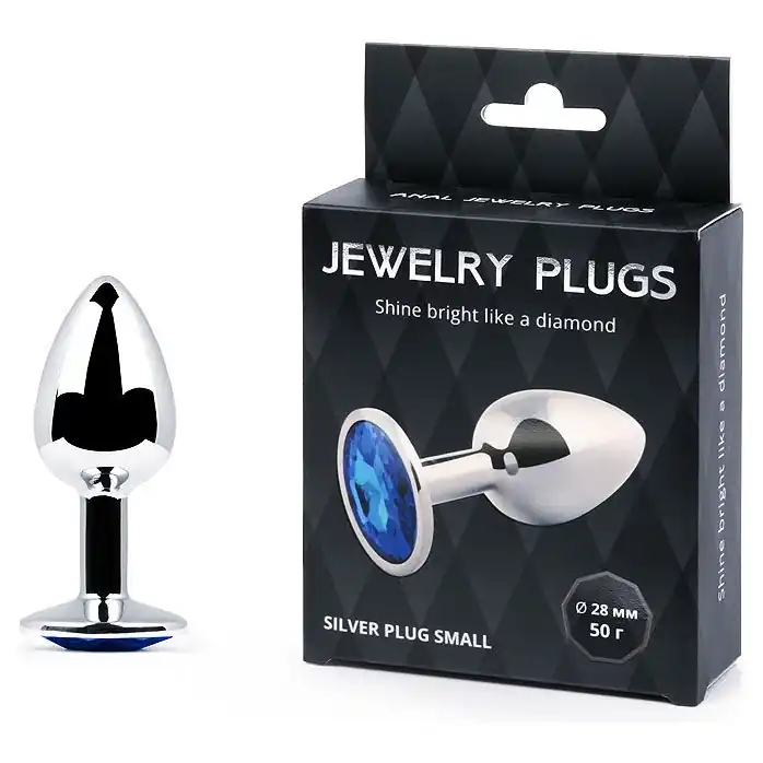 Анальное украшение SILVER PLUG SMALL с синим кристаллом - 7,2 см. Фотография 4.