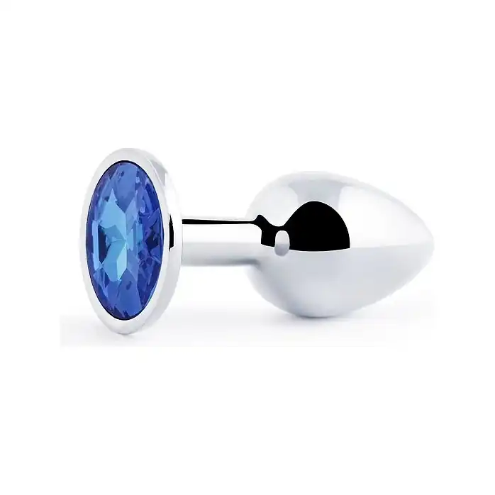 Анальное украшение SILVER PLUG SMALL с синим кристаллом - 7,2 см