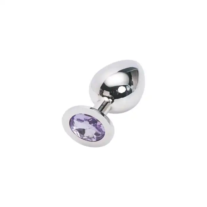 Анальная пробка BUTT PLUG Large со светло-сиреневым кристаллом - 9,5 см