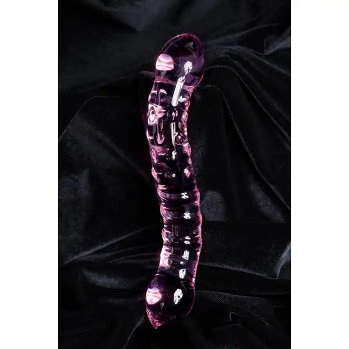 Двусторонний розовый фаллос с рёбрами и точками - 20,5 см - Sexus Glass. Фотография 8.