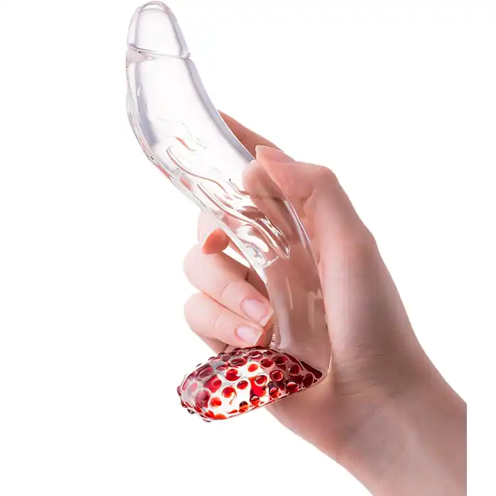 Загнутый фаллос с выпуклыми точками - 17,5 см - Sexus Glass. Фотография 2.