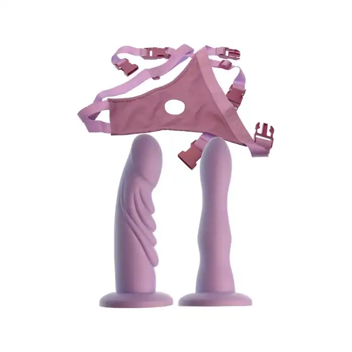 Женский страпон с 2 насадками-фаллосами ULTIMATE TWIN STRAP-ON - 17,8 см