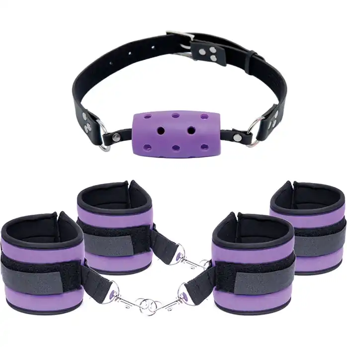 Набор Purple Pleasure Set: наручники, наножники и кляп - Fetish Fantasy Series. Фотография 2.