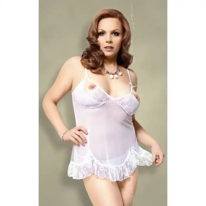 Сорочка Sable с открытой грудью и кружевными оборочками внизу - Plus size. Фотография 3.